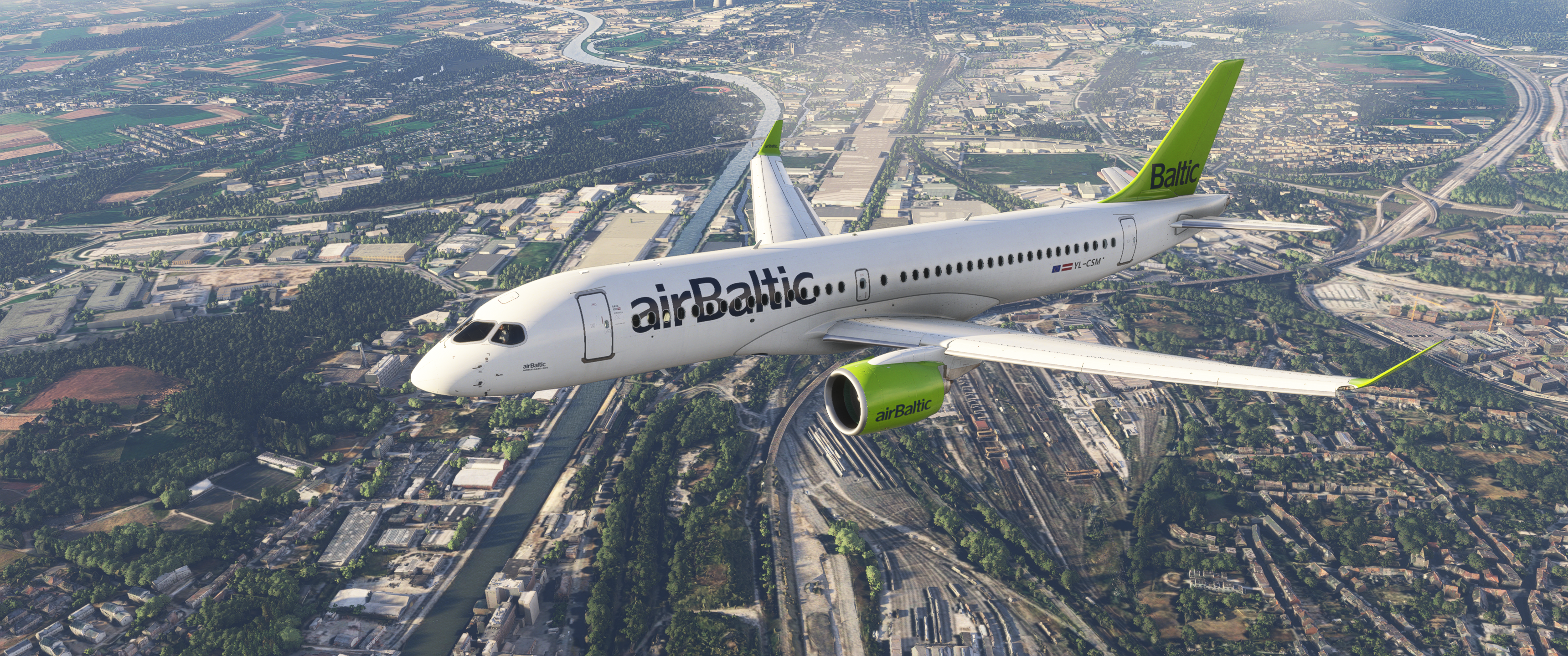 A220 BTI over city